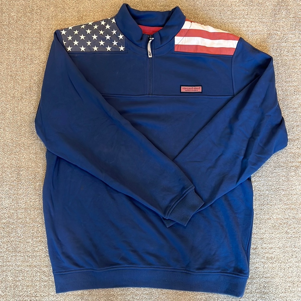 Vineyard Vines American Flag Mens Quarter Zip, Large